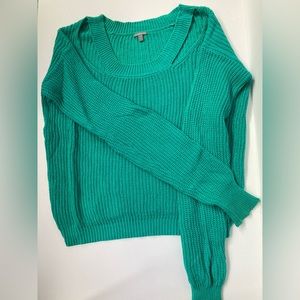Charlotte Russe Teal Long Sleeve Cropped Sweater Feat. Cut Out Design